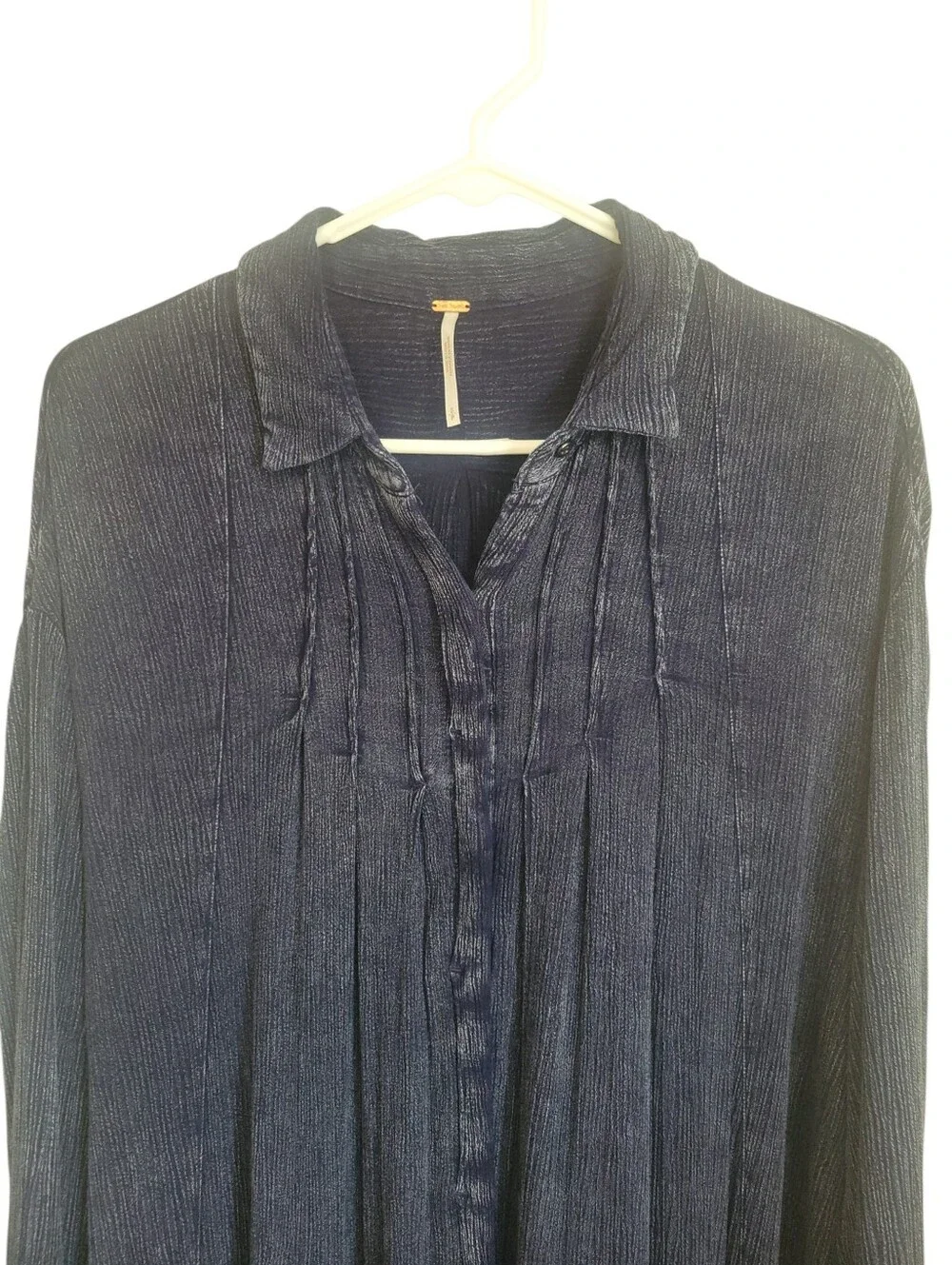 Free People Spin Me Indigo Oversized Tunic Shirt Dress Boho Lagenlook Size Small
